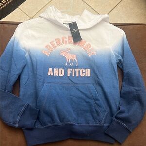 Abercrombie Kids White and Blue Gradient Hoodie Name and Moose Sz 9/10 New